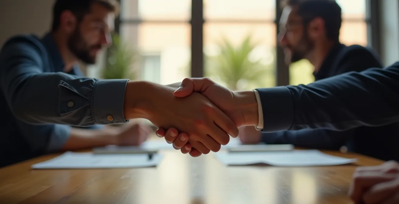 Stretta di mano tra cofounders italiani che suggellano un accordo di equity