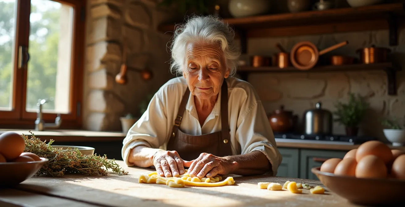 Cucina rustica di agriturismo con pasta fresca fatta in casa