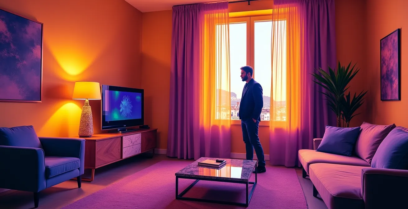 Interno di appartamento elegantemente ristrutturato con termocamera che rivela dispersioni termiche