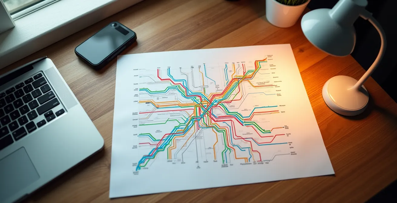 Diagramma di flusso per automazione processi aziendali visualizzato su tavolo