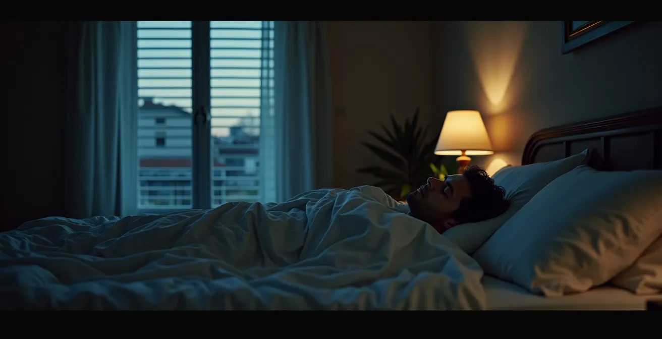 Camera da letto con rappresentazione visiva dell'impatto del rumore sul sonno