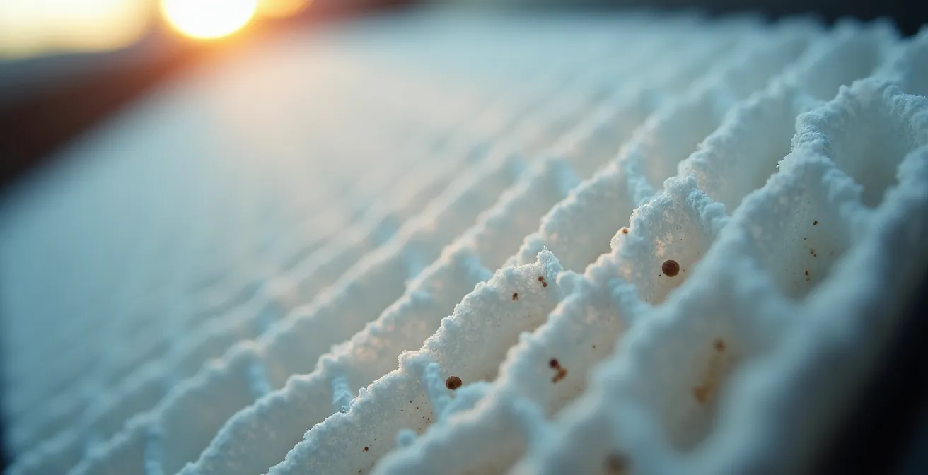 Dettaglio macro di filtro HEPA per auto con fibre visibili