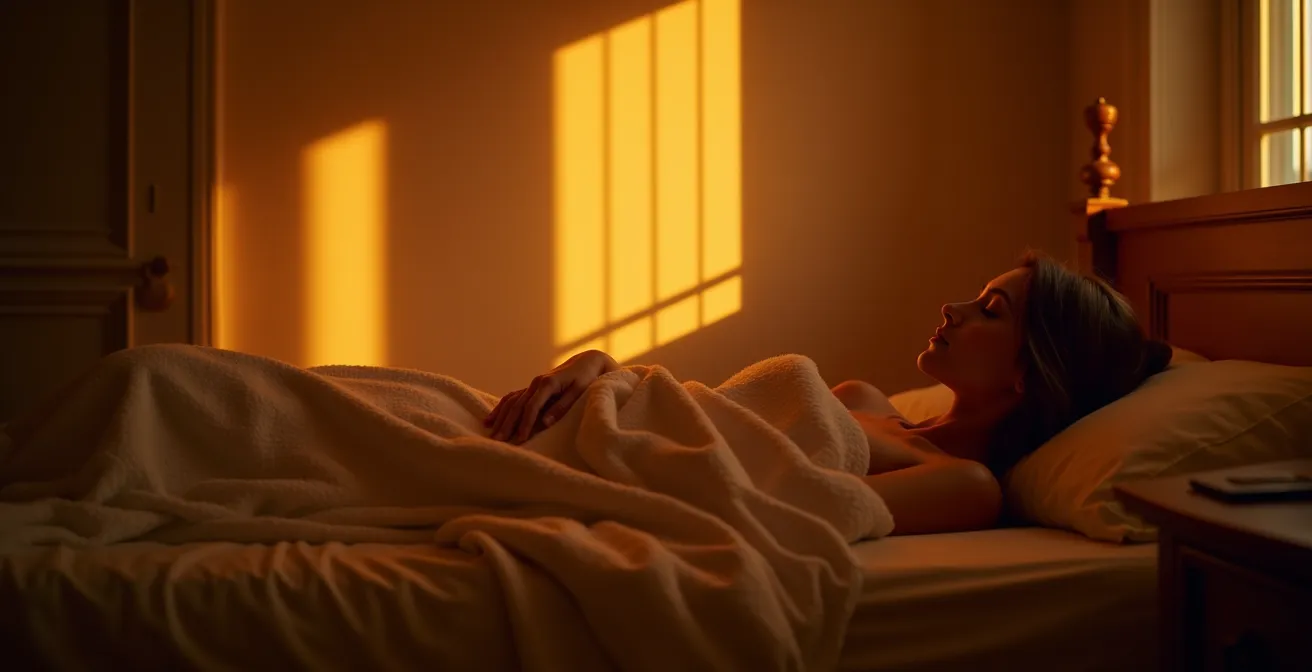 Camera da letto italiana con sistema di illuminazione smart che simula la luce naturale del tramonto