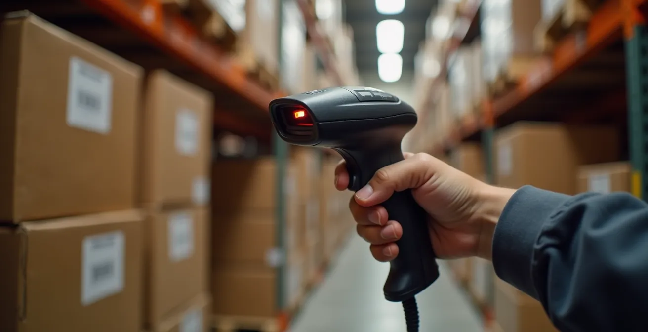 Operatore di magazzino italiano utilizza scanner per inventario digitale