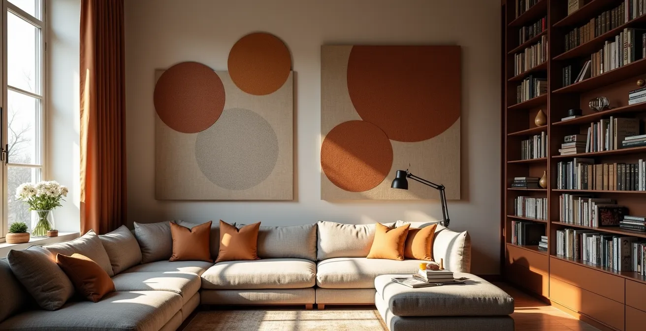 Pannelli fonoassorbenti decorativi in un home office italiano