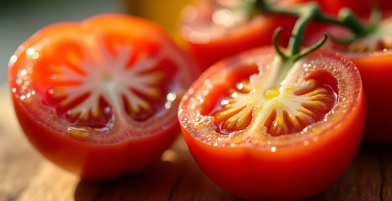 Pomodori maturi al sole con olio extravergine che esalta il licopene