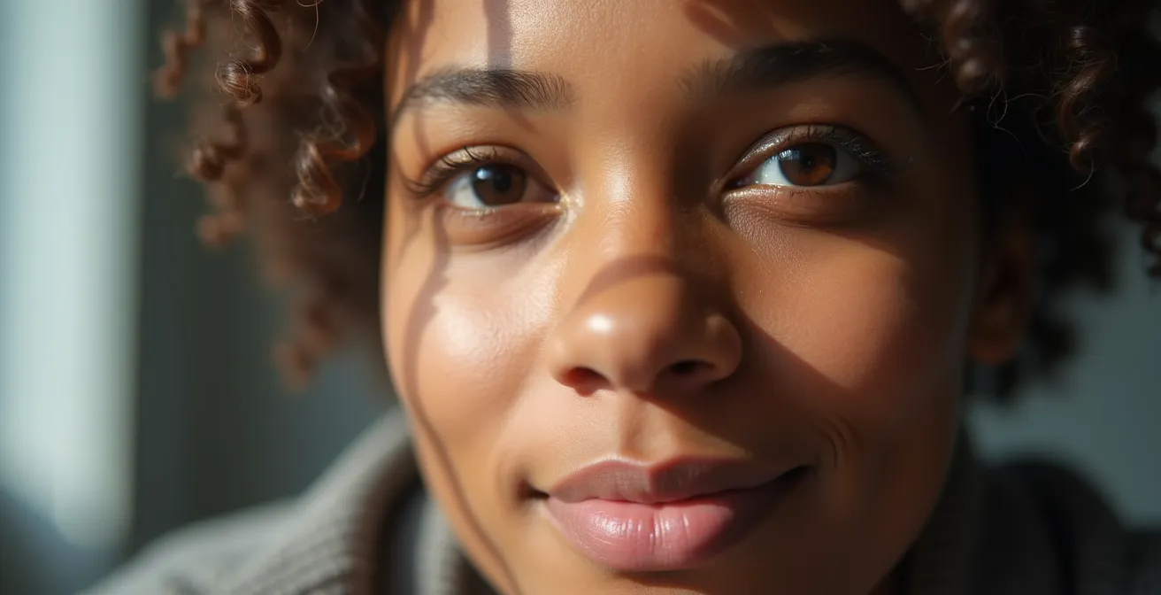 Professionista al lavoro con laptop posizionato davanti a finestra, luce naturale che illumina il viso in modo uniforme