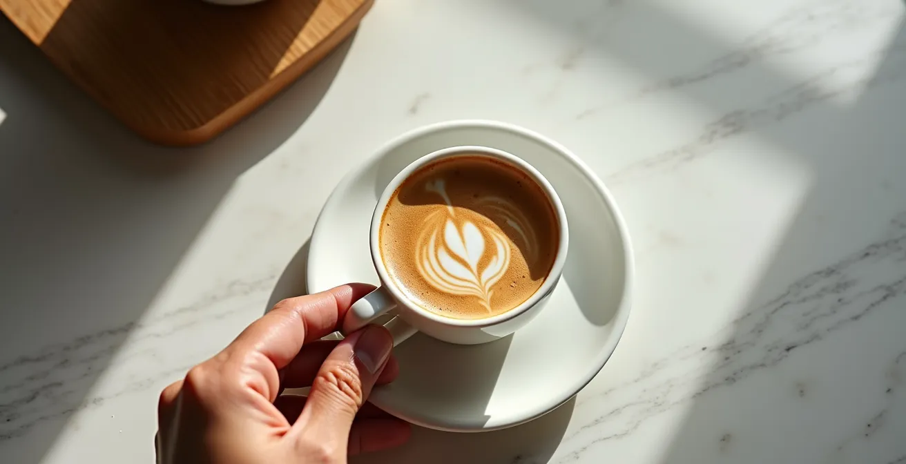 Momento di pausa caffè consapevole in un ufficio italiano