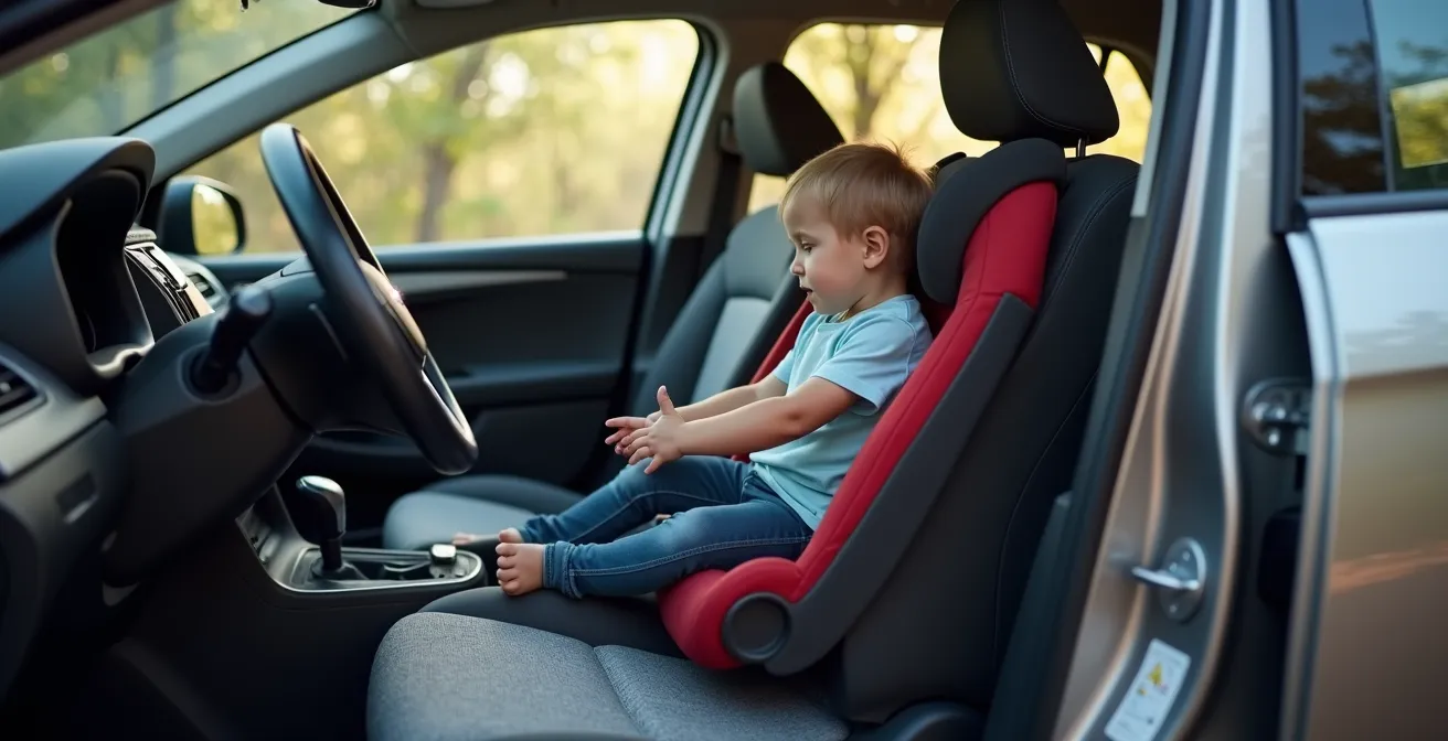Vista laterale dell'abitacolo auto con conducente e seggiolino contromarcia che riduce lo spazio